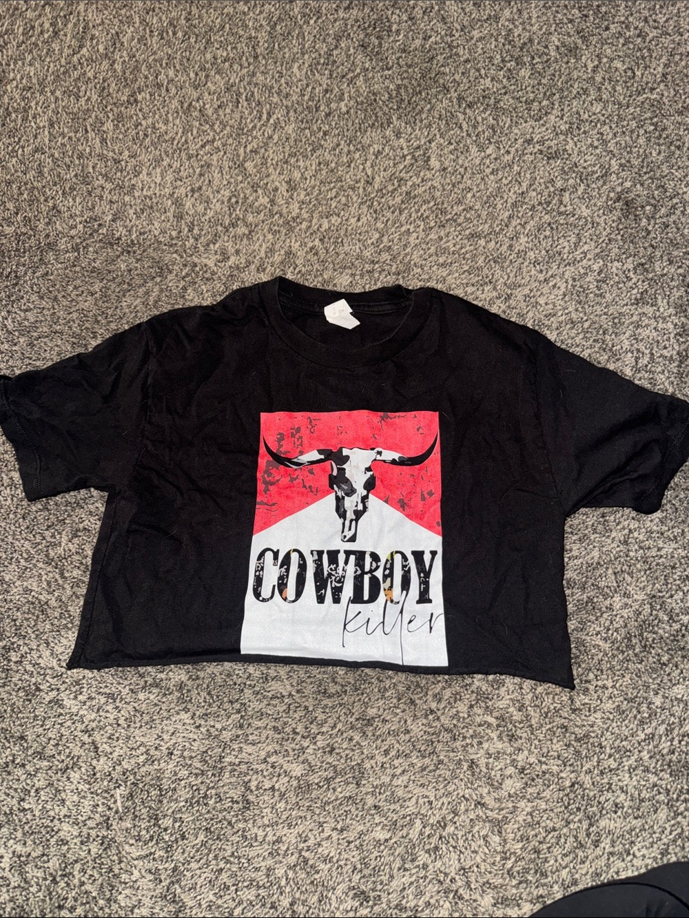 Cowboy Skull Graphic Crop Tee - Black / Red